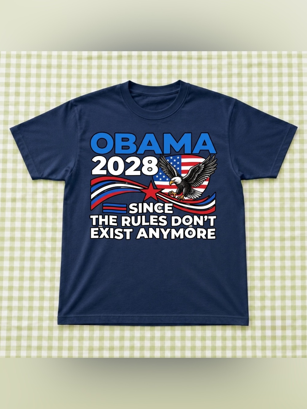 Classic Patriotic Navy Graphic Tee - Obama 2028 Eagle Design